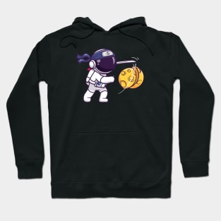 Cute Astronaut Ninja Slash Moon With Sword Cartoon Hoodie